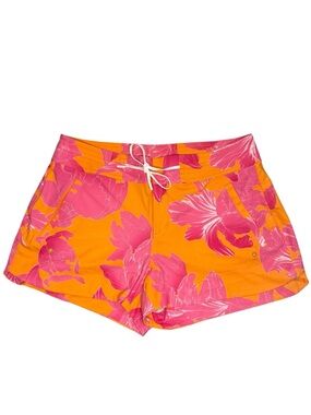 Athleta Size 8 Hudson Board Swim Shorts Pink Floral Orange Quick Dry Beach Pool